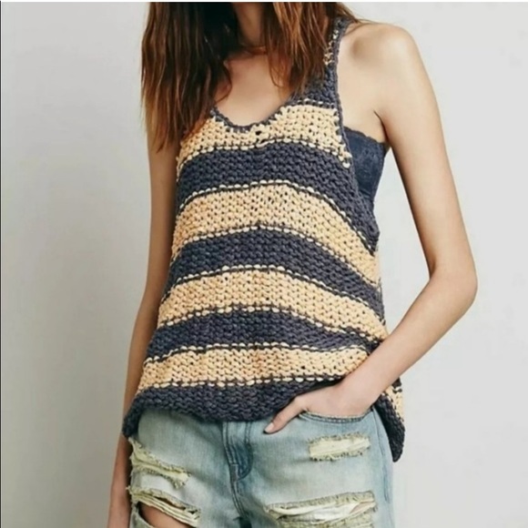 Free People Stars That Shine Striped Crochet Sweater Tank - Picture 2 of 9